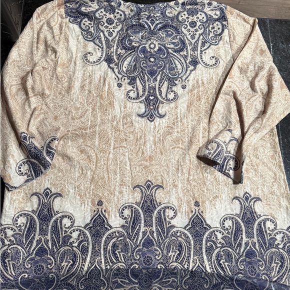 JM Collection Beige and Navy Tunic - Picture 8 of 10